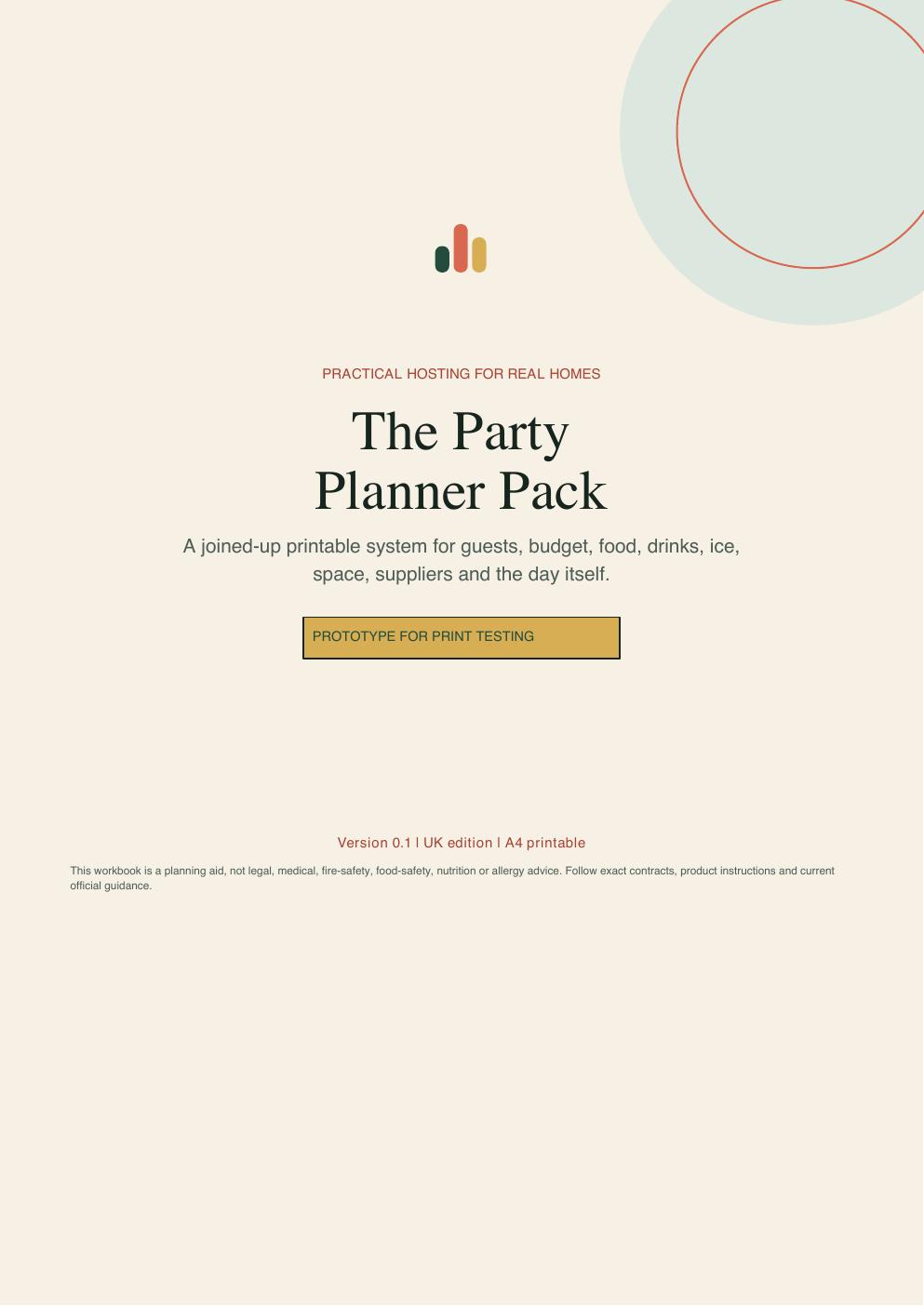 Cover of the Party Planner Pack printable prototype